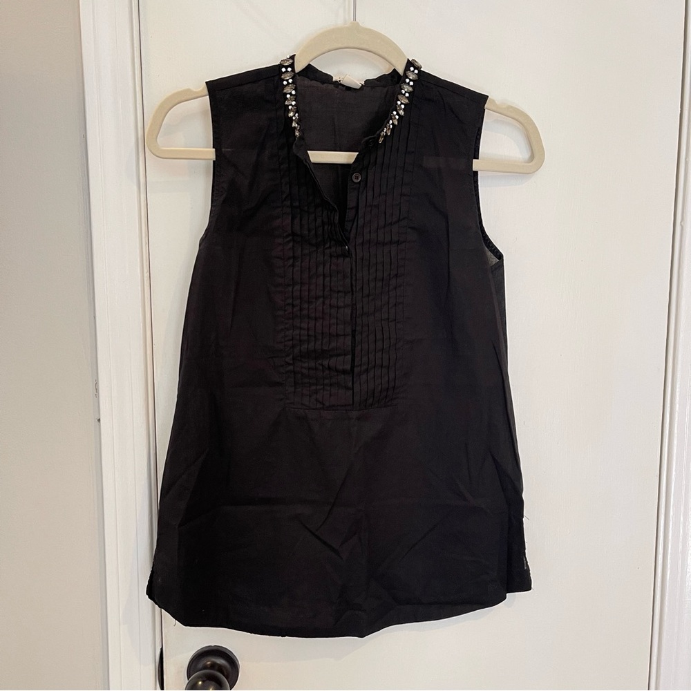 J. Crew Sleeveless Beaded Neck Pleated Top